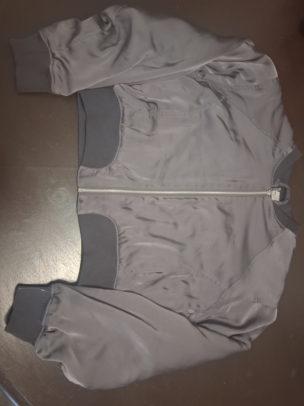 Womens  Gray Bomber Jacket - Lightweight Zip Front